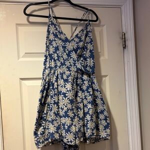 American Eagle Outfitters Daisy Romper with Lace up Back in Blue XL